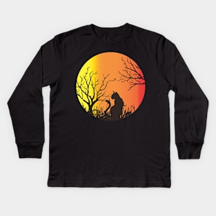 Black Cat Spooky Moon Halloween Witch Monster Ghost Pumpkin Kids Long Sleeve T-Shirt